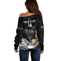 Custom New Zealand Silver Fern Rugby Off Shoulder Sweater 2024 Aotearoa Maori Mascot Go All Black LT14 - Polynesian Pride