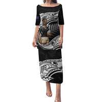 Custom New Zealand Silver Fern Rugby Puletasi 2024 Aotearoa Maori Mascot Go All Black LT14 Long Dress Black - Polynesian Pride
