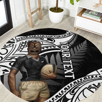Custom New Zealand Silver Fern Rugby Round Carpet 2024 Aotearoa Maori Mascot Go All Black LT14 Black - Polynesian Pride