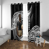 Custom New Zealand Silver Fern Rugby Window Curtain 2024 Aotearoa Maori Mascot Go All Black LT14 With Grommets Black - Polynesian Pride