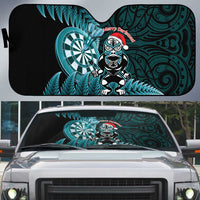 New Zealand Darts Christmas Auto Sun Shade Maori Fern Merry Dartsmas LT14 Cyan - Polynesian Pride