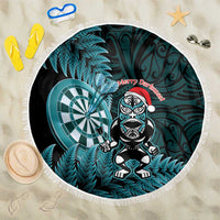 New Zealand Darts Christmas Beach Blanket Maori Fern Merry Dartsmas LT14 One Size 150cm Cyan - Polynesian Pride