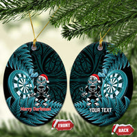 Personalised New Zealand Darts Christmas Ceramic Ornament Maori Fern Merry Dartsmas LT14 Oval Cyan - Polynesian Pride