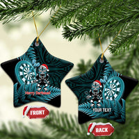 Personalised New Zealand Darts Christmas Ceramic Ornament Maori Fern Merry Dartsmas LT14 Star Cyan - Polynesian Pride