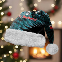 Personalised New Zealand Darts Christmas Santa Hat Maori Fern Merry Dartsmas LT14 With Fur Cyan - Polynesian Pride