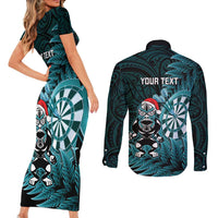Personalised New Zealand Darts Christmas Couples Matching Short Sleeve Bodycon Dress and Long Sleeve Button Shirt Maori Fern Merry Dartsmas LT14 - Polynesian Pride