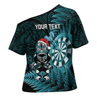 Personalised New Zealand Darts Christmas Cross Shoulder Shirt Maori Fern Merry Dartsmas LT14 - Polynesian Pride