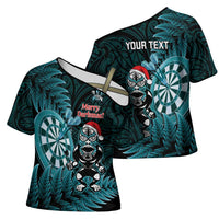 Personalised New Zealand Darts Christmas Cross Shoulder Shirt Maori Fern Merry Dartsmas LT14 - Polynesian Pride
