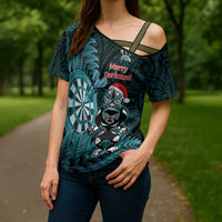 Personalised New Zealand Darts Christmas Cross Shoulder Shirt Maori Fern Merry Dartsmas LT14 - Polynesian Pride