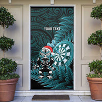 Personalised New Zealand Darts Christmas Door Cover Maori Fern Merry Dartsmas LT14 Cyan - Polynesian Pride