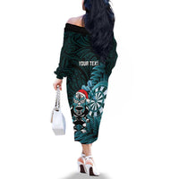 Personalised New Zealand Darts Christmas Family Matching Off The Shoulder Long Sleeve Dress and Hawaiian Shirt Maori Fern Merry Dartsmas LT14 - Polynesian Pride