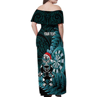 Personalised New Zealand Darts Christmas Family Matching Off Shoulder Maxi Dress and Hawaiian Shirt Maori Fern Merry Dartsmas LT14 - Polynesian Pride
