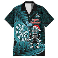 Personalised New Zealand Darts Christmas Hawaiian Shirt Maori Fern Merry Dartsmas LT14 Cyan - Polynesian Pride
