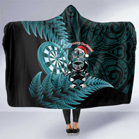 New Zealand Darts Christmas Hooded Blanket Maori Fern Merry Dartsmas LT14 One Size Cyan - Polynesian Pride