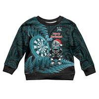 Personalised New Zealand Darts Christmas Kid Ugly Christmas Sweater Maori Fern Merry Dartsmas LT14 Kid Cyan - Polynesian Pride