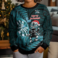 Personalised New Zealand Darts Christmas Kid Ugly Christmas Sweater Maori Fern Merry Dartsmas LT14 - Polynesian Pride