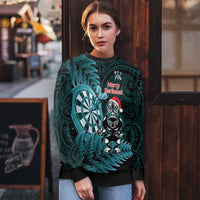 Personalised New Zealand Darts Christmas Ugly Christmas Sweater Maori Fern Merry Dartsmas LT14 - Polynesian Pride