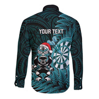 Personalised New Zealand Darts Christmas Long Sleeve Button Shirt Maori Fern Merry Dartsmas LT14 - Polynesian Pride