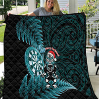 New Zealand Darts Christmas Quilt Maori Fern Merry Dartsmas LT14 Cyan - Polynesian Pride