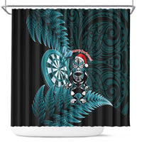 New Zealand Darts Christmas Shower Curtain Maori Fern Merry Dartsmas LT14 Cyan - Polynesian Pride