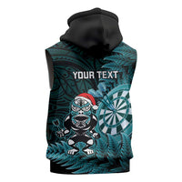 Personalised New Zealand Darts Christmas Sleeveless Hoodie Maori Fern Merry Dartsmas LT14 - Polynesian Pride