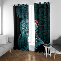 New Zealand Darts Christmas Window Curtain Maori Fern Merry Dartsmas LT14 With Grommets Cyan - Polynesian Pride