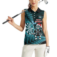 Personalised New Zealand Darts Christmas Women Sleeveless Polo Shirt Maori Fern Merry Dartsmas LT14 - Polynesian Pride