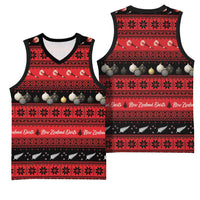 New Zealand Darts Christmas Basketball Jersey Merry Xmas Aotearoa Maori Red LT14 - Polynesian Pride