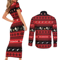 New Zealand Darts Christmas Couples Matching Short Sleeve Bodycon Dress and Long Sleeve Button Shirt Merry Xmas Aotearoa Maori Red LT14 - Polynesian Pride