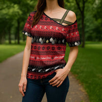 New Zealand Darts Christmas Cross Shoulder Shirt Merry Xmas Aotearoa Maori Red LT14 - Polynesian Pride