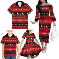 New Zealand Darts Christmas Family Matching Off The Shoulder Long Sleeve Dress and Hawaiian Shirt Merry Xmas Aotearoa Maori Red LT14 - Polynesian Pride