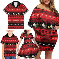 New Zealand Darts Christmas Family Matching Off Shoulder Short Dress and Hawaiian Shirt Merry Xmas Aotearoa Maori Red LT14 - Polynesian Pride