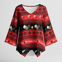 New Zealand Darts Christmas Kimono Sleeve Blouse Merry Xmas Aotearoa Maori Red LT14 Female Red - Polynesian Pride