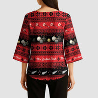 New Zealand Darts Christmas Kimono Sleeve Blouse Merry Xmas Aotearoa Maori Red LT14 - Polynesian Pride