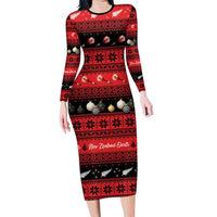New Zealand Darts Christmas Long Sleeve Bodycon Dress Merry Xmas Aotearoa Maori Red - Polynesian Pride