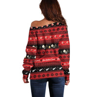 New Zealand Darts Christmas Off Shoulder Sweater Merry Xmas Aotearoa Maori Red LT14 - Polynesian Pride