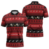 New Zealand Darts Christmas Zipper Polo Shirt Merry Xmas Aotearoa Maori Red LT14 - Polynesian Pride