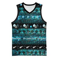 New Zealand Darts Christmas Basketball Jersey Merry Xmas Aotearoa Maori Paua Shell LT14 Unisex Cyan - Polynesian Pride