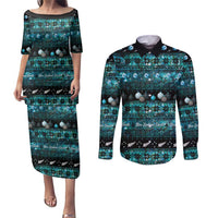 New Zealand Darts Christmas Couples Matching Puletasi and Long Sleeve Button Shirt Merry Xmas Aotearoa Maori Paua Shell LT14 Cyan - Polynesian Pride