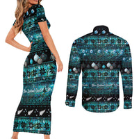 New Zealand Darts Christmas Couples Matching Short Sleeve Bodycon Dress and Long Sleeve Button Shirt Merry Xmas Aotearoa Maori Paua Shell LT14 - Polynesian Pride
