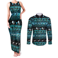 New Zealand Darts Christmas Couples Matching Tank Maxi Dress and Long Sleeve Button Shirt Merry Xmas Aotearoa Maori Paua Shell LT14 Cyan - Polynesian Pride