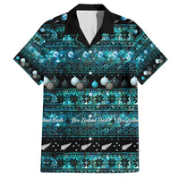 New Zealand Darts Christmas Family Matching Long Sleeve Bodycon Dress and Hawaiian Shirt Merry Xmas Aotearoa Maori Paua Shell LT14 Dad's Shirt - Short Sleeve Cyan - Polynesian Pride