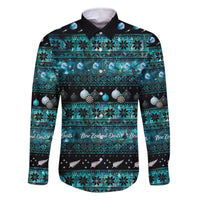 New Zealand Darts Christmas Family Matching Off The Shoulder Long Sleeve Dress and Hawaiian Shirt Merry Xmas Aotearoa Maori Paua Shell LT14 Dad's Shirt - Long Sleeve Cyan - Polynesian Pride
