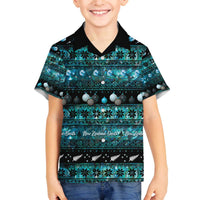New Zealand Darts Christmas Family Matching Off The Shoulder Long Sleeve Dress and Hawaiian Shirt Merry Xmas Aotearoa Maori Paua Shell LT14 Son's Shirt Cyan - Polynesian Pride
