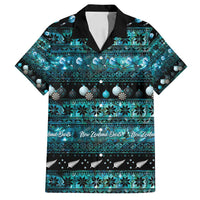 New Zealand Darts Christmas Family Matching Off Shoulder Maxi Dress and Hawaiian Shirt Merry Xmas Aotearoa Maori Paua Shell LT14 Dad's Shirt - Short Sleeve Cyan - Polynesian Pride