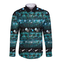 New Zealand Darts Christmas Long Sleeve Button Shirt Merry Xmas Aotearoa Maori Paua Shell LT14 Unisex Cyan - Polynesian Pride