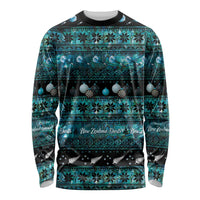 New Zealand Darts Christmas Long Sleeve Shirt Merry Xmas Aotearoa Maori Paua Shell LT14 Unisex Cyan - Polynesian Pride