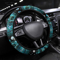 New Zealand Darts Christmas Steering Wheel Cover Merry Xmas Aotearoa Maori Paua Shell LT14 Universal Fit Cyan - Polynesian Pride