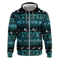New Zealand Darts Christmas Zip Hoodie Merry Xmas Aotearoa Maori Paua Shell LT14 Zip Hoodie Cyan - Polynesian Pride
