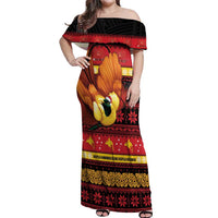 Papua New Guinea Christmas Off Shoulder Maxi Dress Bikpela hamamas blong dispela Krismas LT14 Women Red - Polynesian Pride